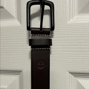 Timberland Dark Brown Leather Belt with Matte Black Buckle